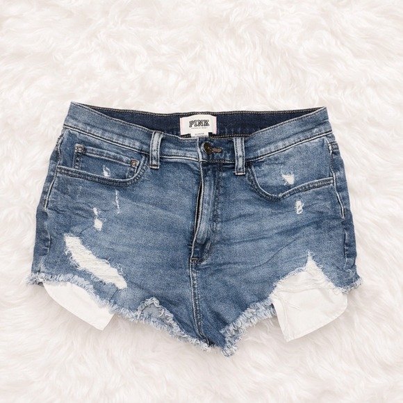 PINK Victoria's Secret Pants - PINK Victoria's Secret Distressed Denim Shorts Size 10 Fits Women's 6 Y2K